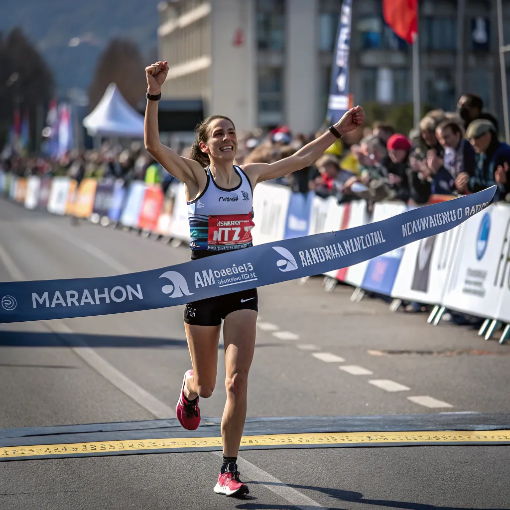 Alice finishing marathon